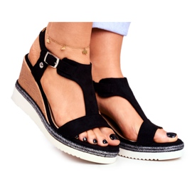 BUGO Sandales Femme Sur Compensée Noir Rosa