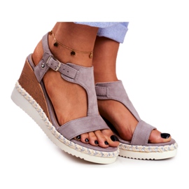 BUGO Sandales Femme Sur Compensée Gris Rosa BUGO Sandales Femme Sur Compensée Gris Rosa