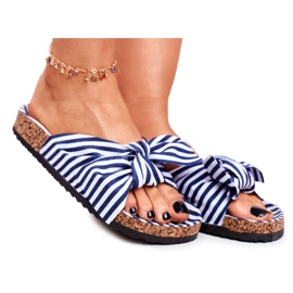 BUGO Chaussons Femme Nœuds Pin-up Bleu Marine Verrone blanc