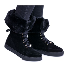 Bottines en daim noires Lu Boo Timberki avec fourrure le noir
