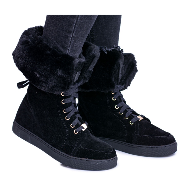 Bottines en daim noires Lu Boo Timberki avec fourrure le noir