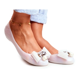 LU BOO Ballerines Caoutchouc Blanc Meliski Bows Pearl Millie