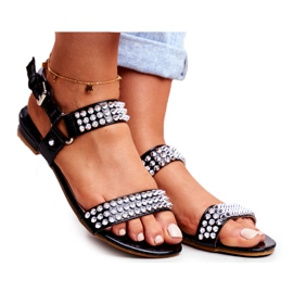 Sandales plates pour femmes noires Lu Boo avec clous Aldona le noir