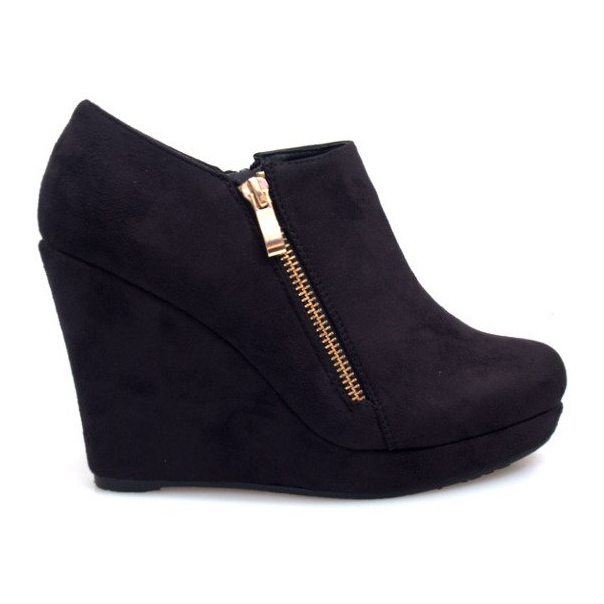 Bottes noires en daim sur un coin avec une fermeture à glissière Noir LM080 le noir