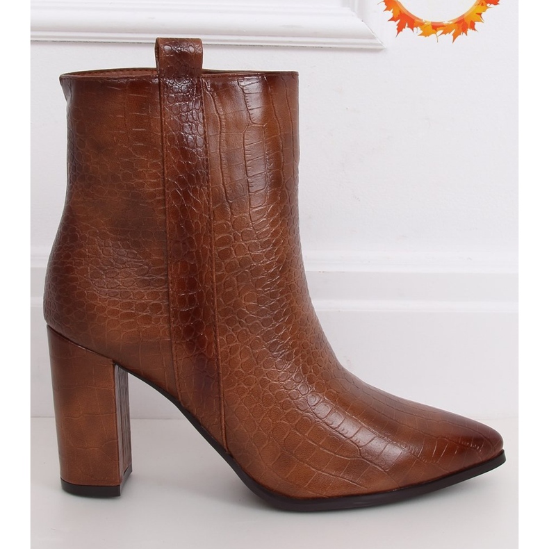 Bottines à talons, peau de serpent marron RB54 Camel brun