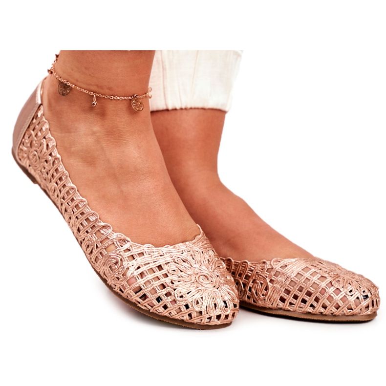 Lu Boo Ballerines Femme Or Rose Ajouré Tressé Carry Lu Boo Ballerines Femme Or Rose Ajouré Tressé Carry
