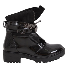 Boots laquées sur semelle massive noire NC1039 Noir