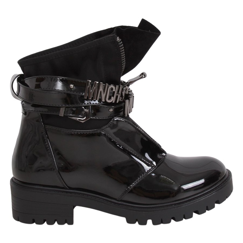 Boots laquées sur semelle massive noire NC1039 Noir le noir
