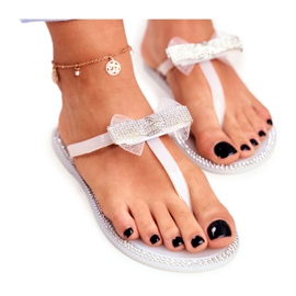 LU BOO Pantoufles En Caoutchouc Pour Femmes Tongs Blanches Strass Lou