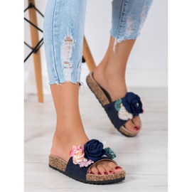 Chaussons VINCEZA à fleurs bleu marine bleu multicolore