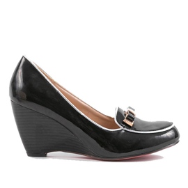 Escarpins compensés noirs avec nœud 0088-1