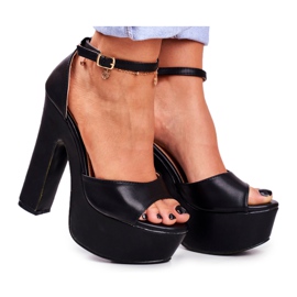 LU BOO Sandales hautes noires sur une plate-forme Bar HighShoes
