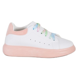 SHELOVET Baskets à lacets colorés blanc rose