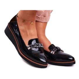 Vinceza Mocassins Femme Noir Laqués sur le Cale Abba