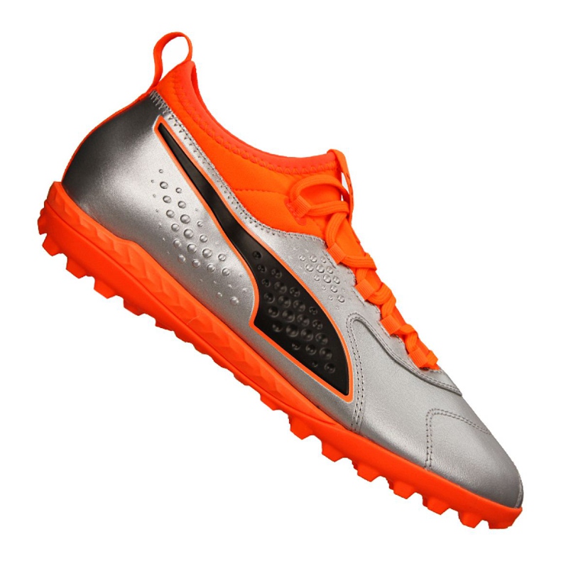 Chaussures de foot Puma One 3 Lth Tt M 104745-01 vert, orange, gris / argent argent Chaussures de foot Puma One 3 Lth Tt M 104745-01 vert, orange, gris / argent argent