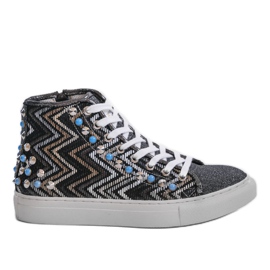 Baskets montantes noires richement décorées D17-27027 multicolore