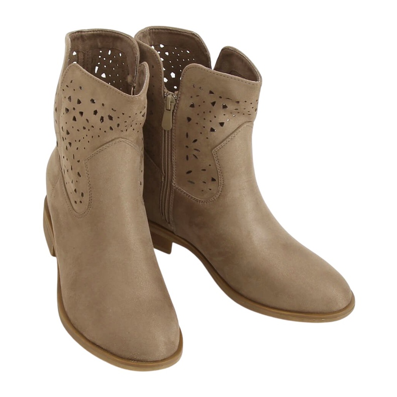 Boots ajourées à talon caché beige CH2008 Beige brun