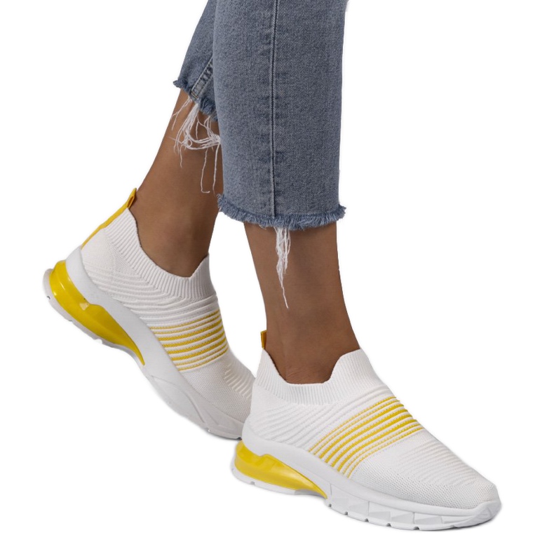 Chaussures de sport à enfiler blanches et jaunes 8087-SP