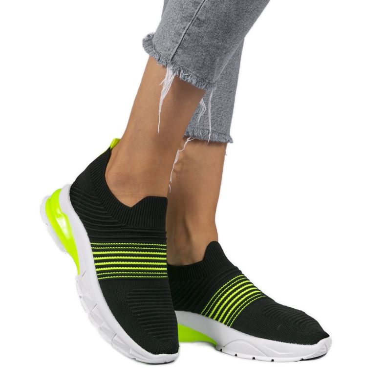 Chaussures de sport noires et vertes sans lacets 8087-SP le noir