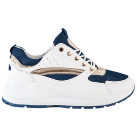 Ideal Shoes Baskets de sport élégantes blanc bleu marine