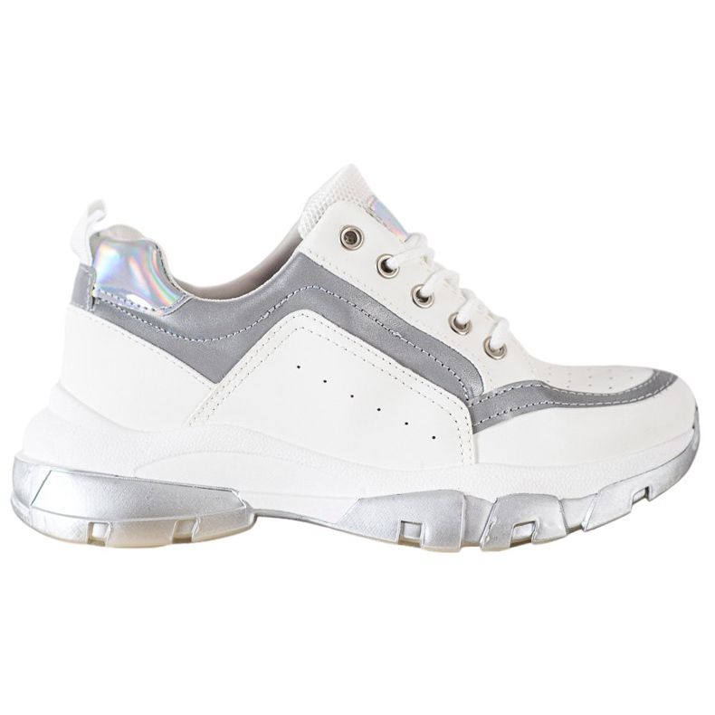 SHELOVET Baskets en cuir écologique blanche gris