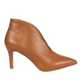 Bottines à enfiler marron avec découpes sur le talon aiguille Pu NS126P brun