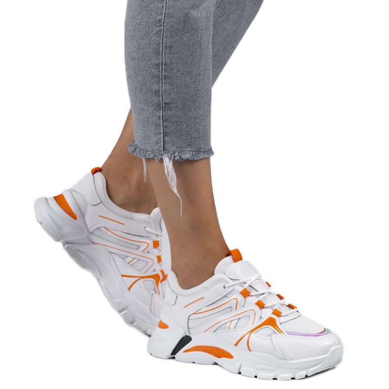 Baskets de sport 1070 blanches avec empiècements roses orange