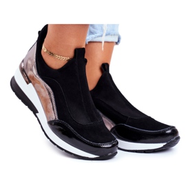 Vinceza Chaussures de sport pour femmes Baskets en cuir noir 21-7780