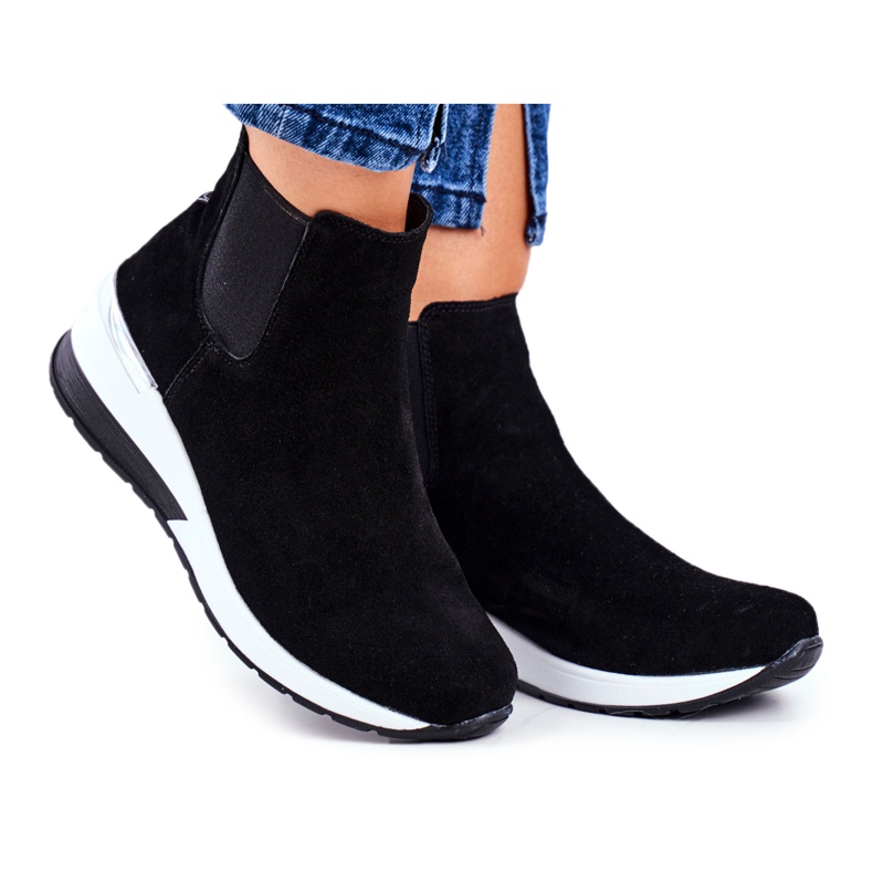 Vinceza Chaussures de sport pour femmes Baskets en cuir noir 21-7781 le noir