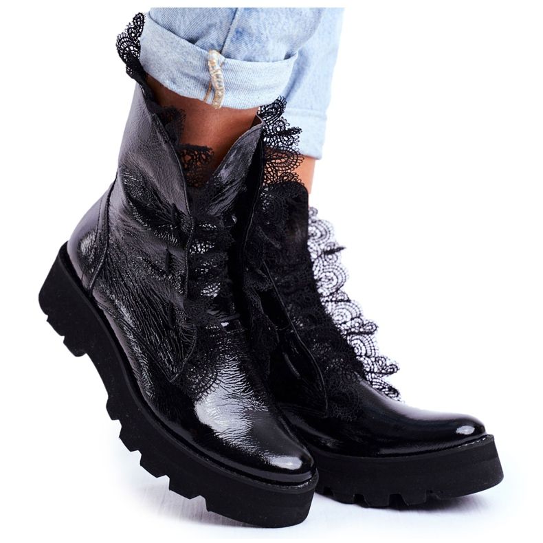 Exquisite Bottes Hautes Femme Cuir Laqué Montegero le noir