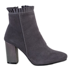 Goodin Bottes en daim à volants gris