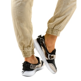 Chaussures de sport à enfiler noires et dorées B120-2