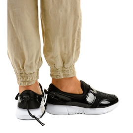 Chaussures de sport à enfiler noires et blanches B120-1 le noir Chaussures de sport à enfiler noires et blanches B120-1 le noir