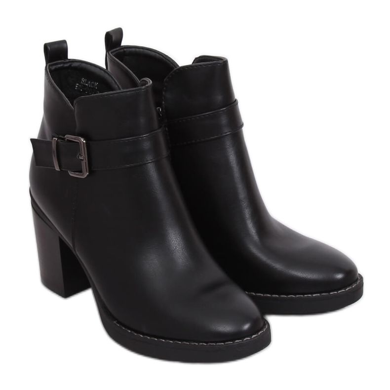 Bottines à talons larges noires BM-9078 Noir le noir