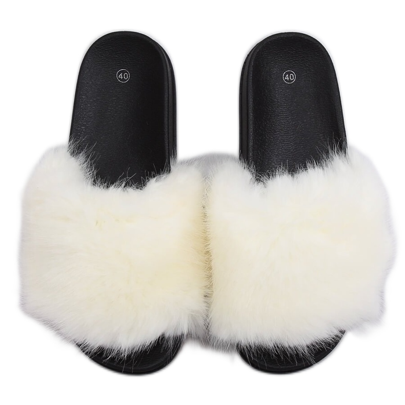 Blanc CK107P Chaussons blancs avec fourrure blanche