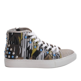 Baskets montantes dorées richement décorées D17-27027 gris multicolore