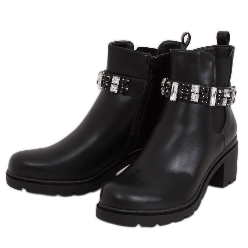 Boots ornées de pierres noires CH19176 Noir le noir
