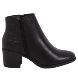 Bottines à talons larges noires HFN-0759 Noir
