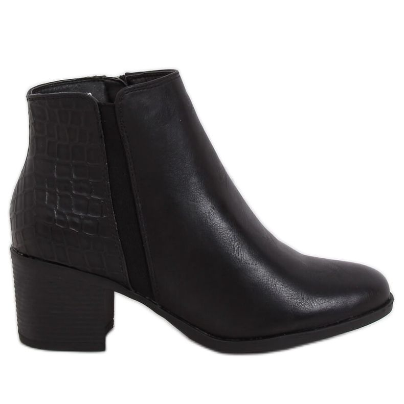 Bottines à talons larges noires HFN-0759 Noir le noir