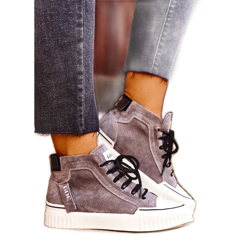 Chaussures de sport en cuir pour femmes GOE Gris GG2N3079 brun