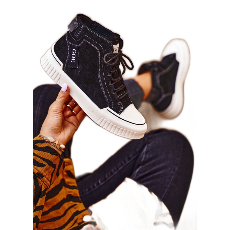 Chaussures de sport en cuir pour femmes GOE Noir GG2N3062 le noir Chaussures de sport en cuir pour femmes GOE Noir GG2N3062 le noir