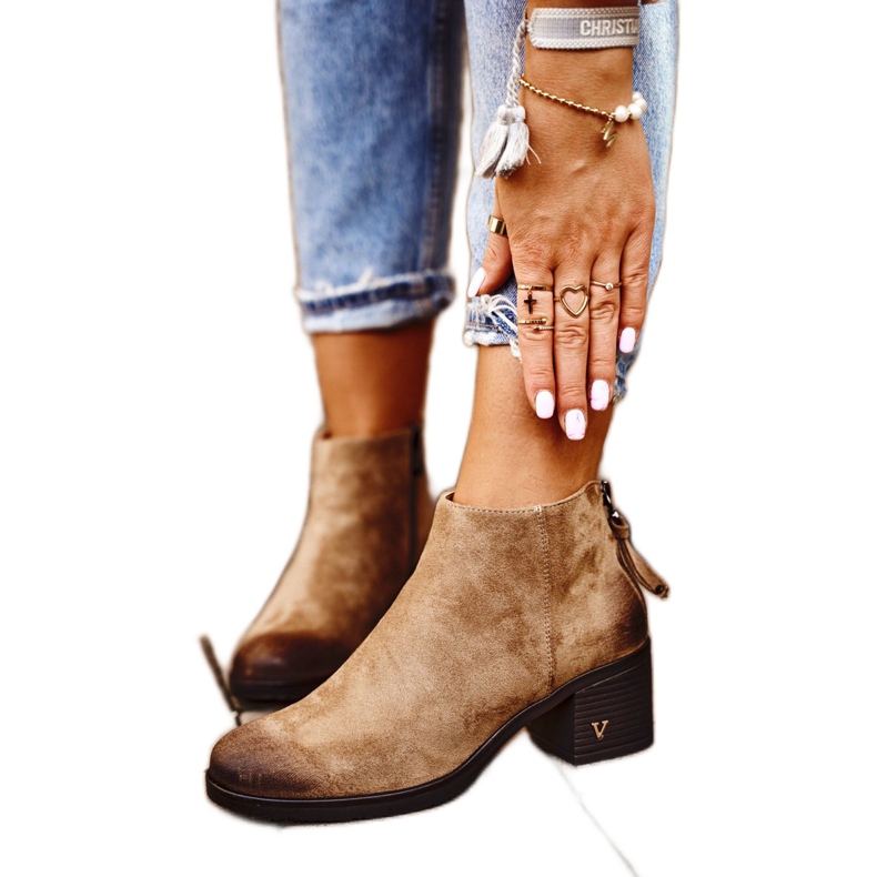 Vinceza Bottines Femme Talon Daim Beige Volares