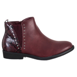 Small Swan Bottines bordeaux à imprimé serpent rouge