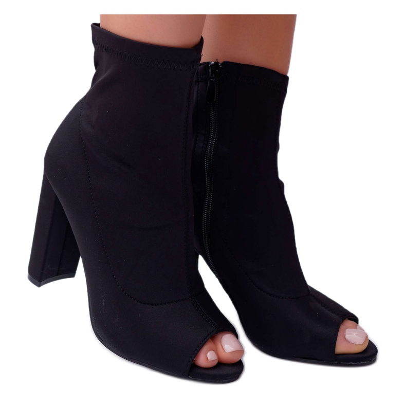 SEA Bottes Femme À Talons Hauts Lycra À Bout Ouvert Noir First le noir