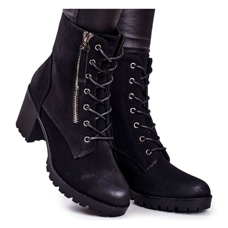 S.Barski Bottes à talons pour femmes Warm Black Vimen le noir
