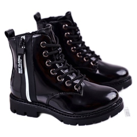 Vinceza Bottines Enfant Chaudes à Fermeture Laquée Noir Falcon