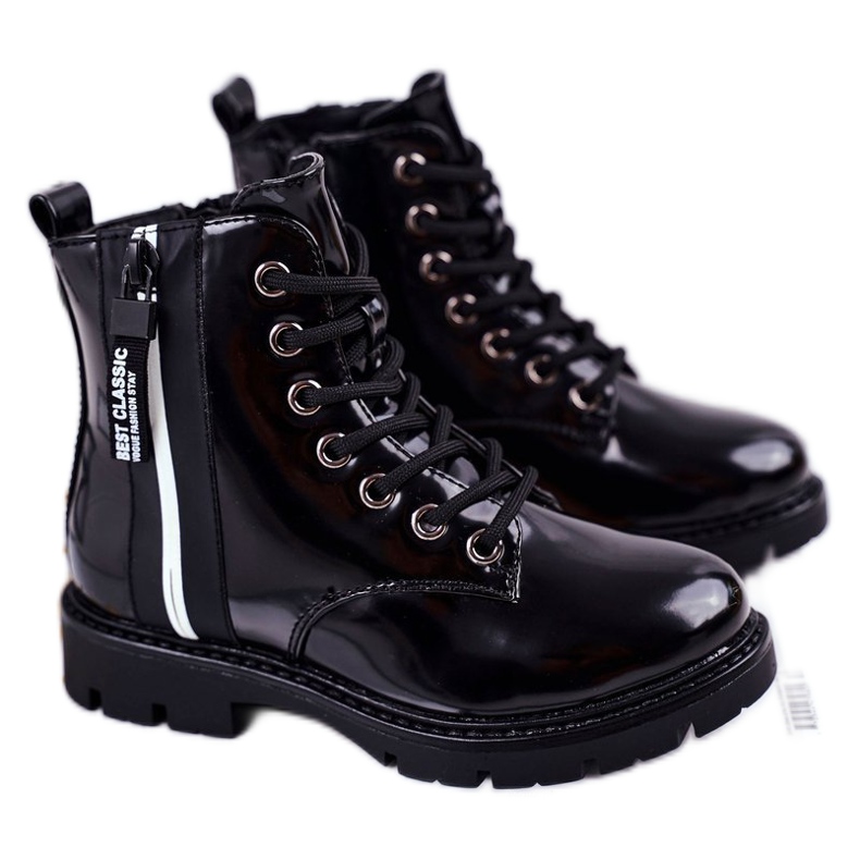 Vinceza Bottines Enfant Chaudes à Fermeture Laquée Noir Falcon le noir