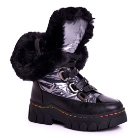 Apawwa Bottes de Neige Enfant Isolées Avec Fourrure Noir et Gris Turismo