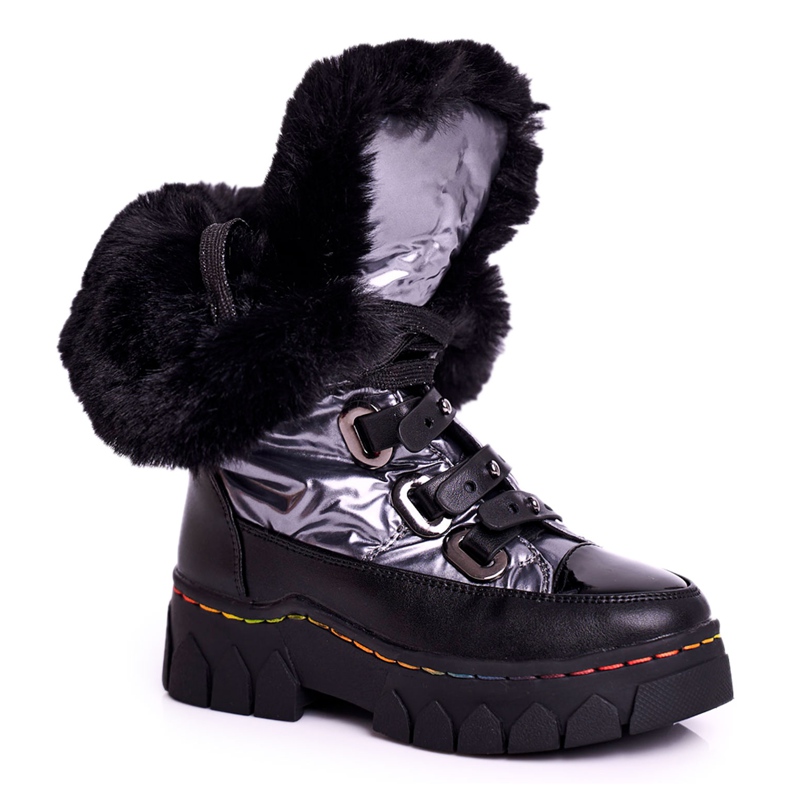Apawwa Bottes de Neige Enfant Isolées Avec Fourrure Noir et Gris Turismo le noir