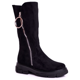 Apawwa Bottes Hautes Enfant Suede Warmed Noir Norabel